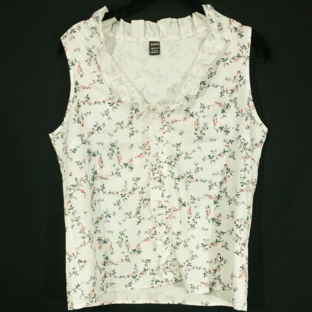 Shein sleeveless ruffle blouse